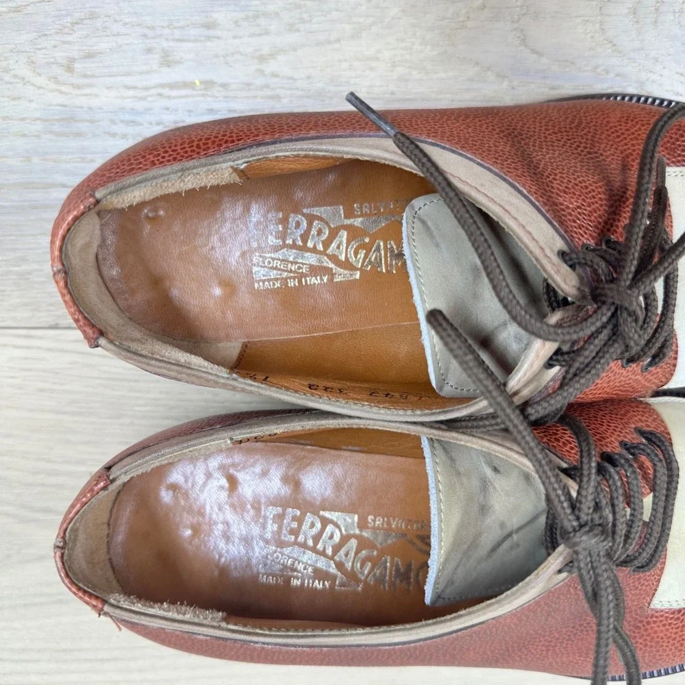 Salvatore Ferragamo Oxford Shoes Men 7.5 Brown Leather Suede Spectator Italy